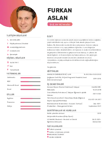 Endüstri Mühendisi CV Örnekleri cv indir